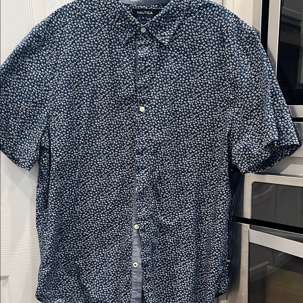 Nautica Blue and White Casual Button Down Shirt